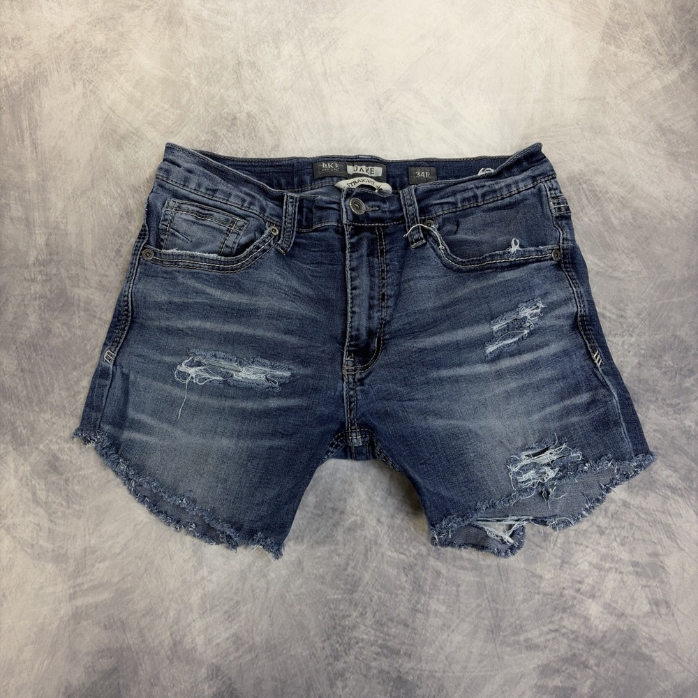 BKE Jake 34R Denim Jean Shorts Blue Distressed Cutoff Frayed Hem